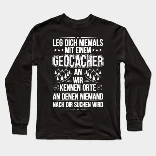 With a geocacher putting on geocaching Long Sleeve T-Shirt